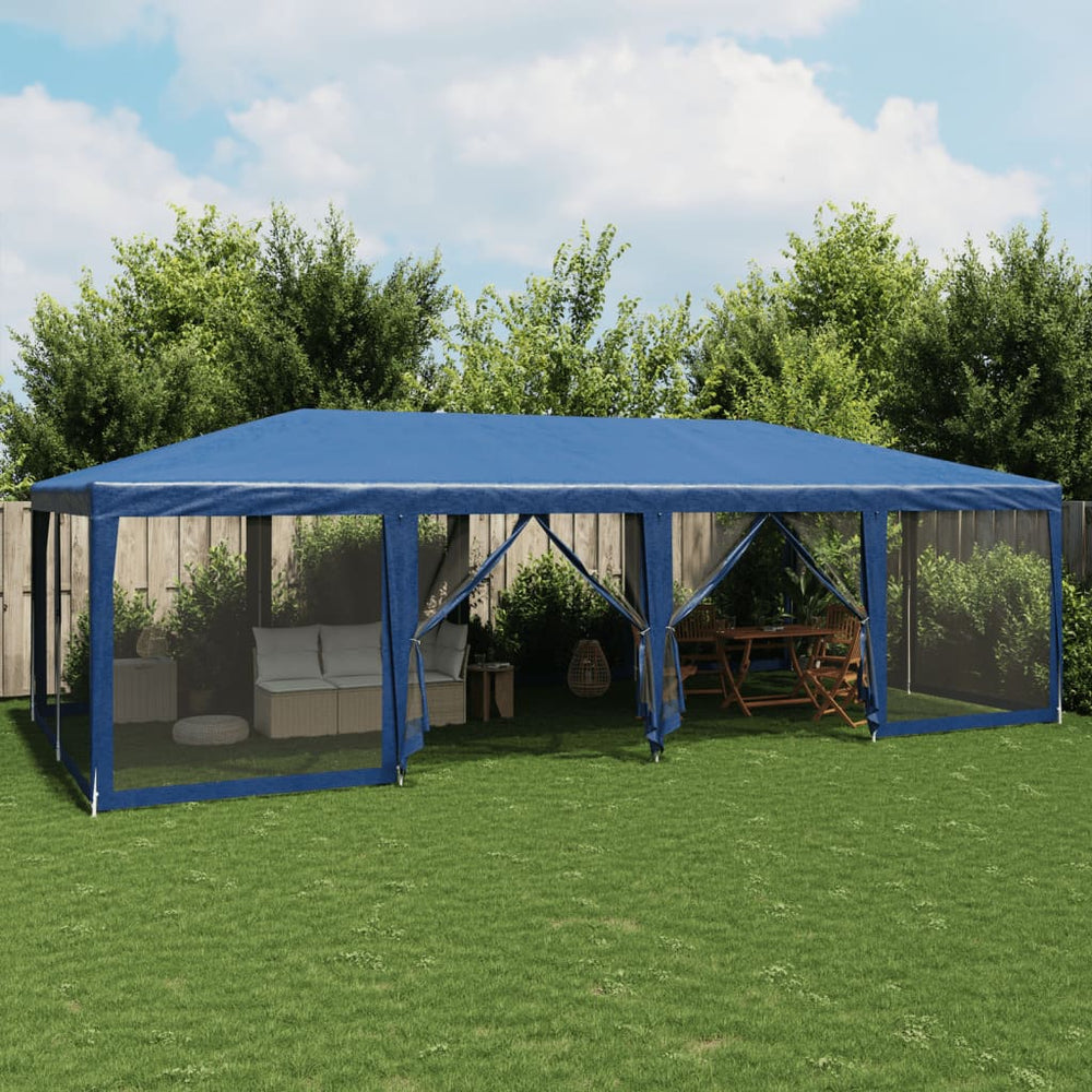 Blaues Partyzelt 8x4m mit Mesh-Seitenwänden