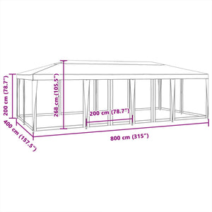 Partyzelt Anthrazit mit Mesh-Seitenteilen 8x4 m