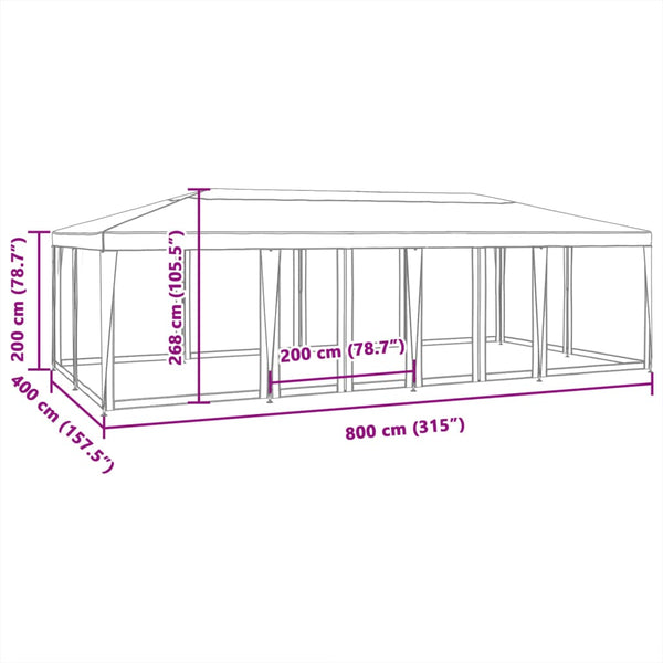 Partyzelt Anthrazit mit Mesh-Seitenteilen 8x4 m