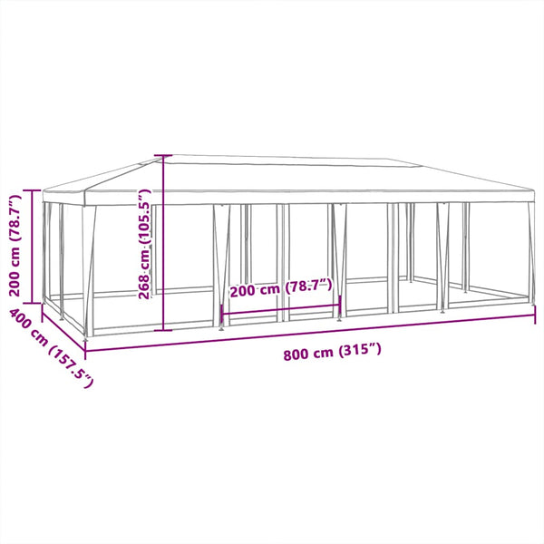 Rotes Partyzelt 8x4 m mit Mesh-Seiten