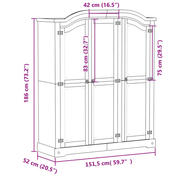 vidaXL Armoire Corona 151,5x52x186 cm Pin massif