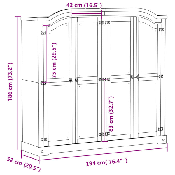 Kleiderschrank Corona Weiß Kiefer Massivholz