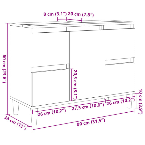 Waschbeckenunterschrank Sonoma-Eiche 80 cm