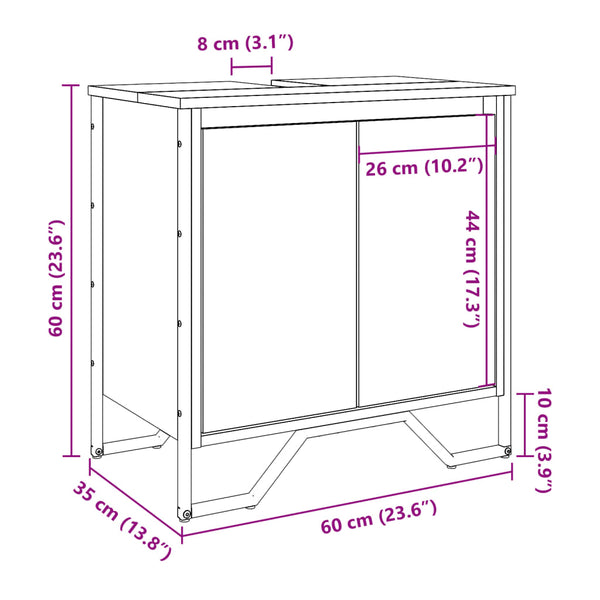 Waschbeckenunterschrank Räuchereiche 60 cm