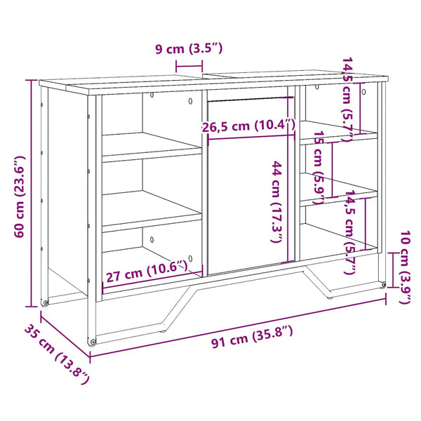 Waschbeckenunterschrank Räuchereiche 91 cm