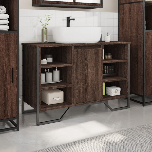 Waschbeckenunterschrank Braun Eichen-Optik 91 cm