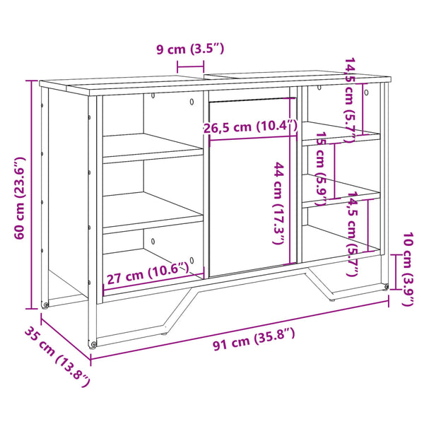 Waschbeckenunterschrank Braun Eichen-Optik 91 cm