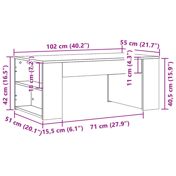 vidaXL Table basse gris béton 102x55x42 cm Bois d'ingénierie