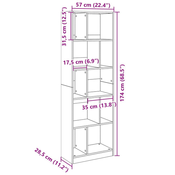 Bücherregal Braun Eichenoptik, 174 cm hoch