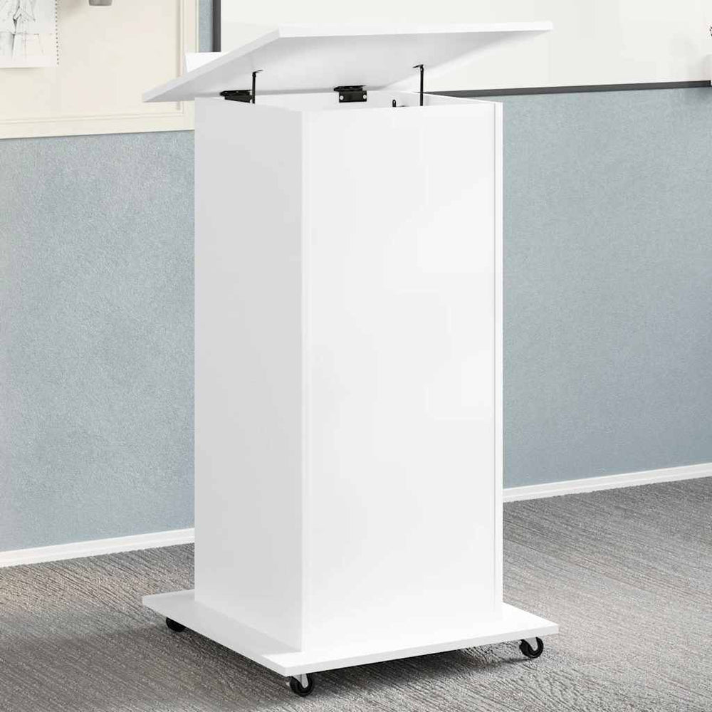 vidaXL Lectern with Wheels & Drawer White 55x55x107 cm