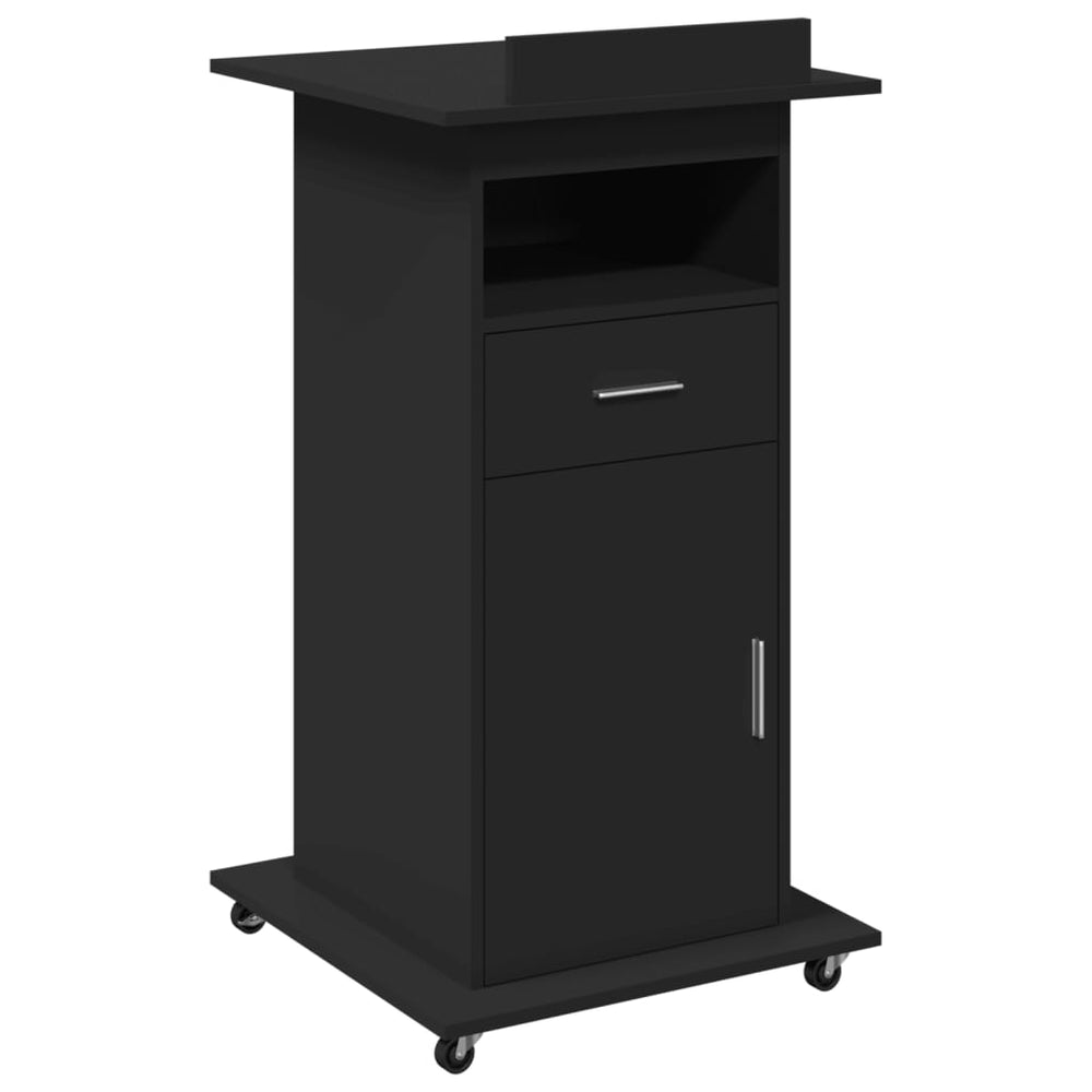 vidaXL Lectern with Wheels & Drawer Black 55x55x107 cm