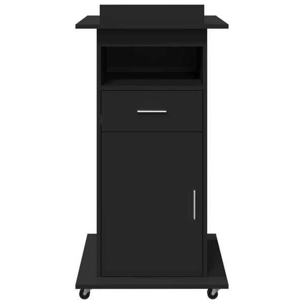 Rednerpult Schwarz mit Rollen und Schublade