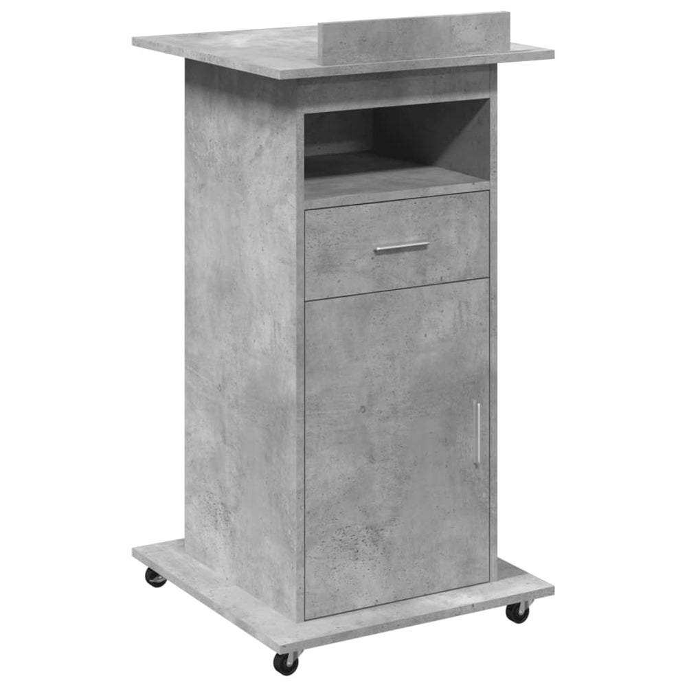 vidaXL Lectern with Castors & Drawer Concrete Grey 55x55x107 cm