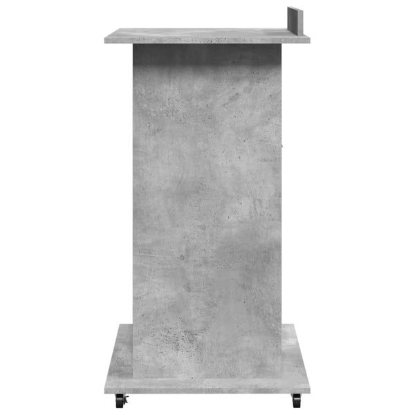 Rednerpult Betongrau mit Rollen und Schublade