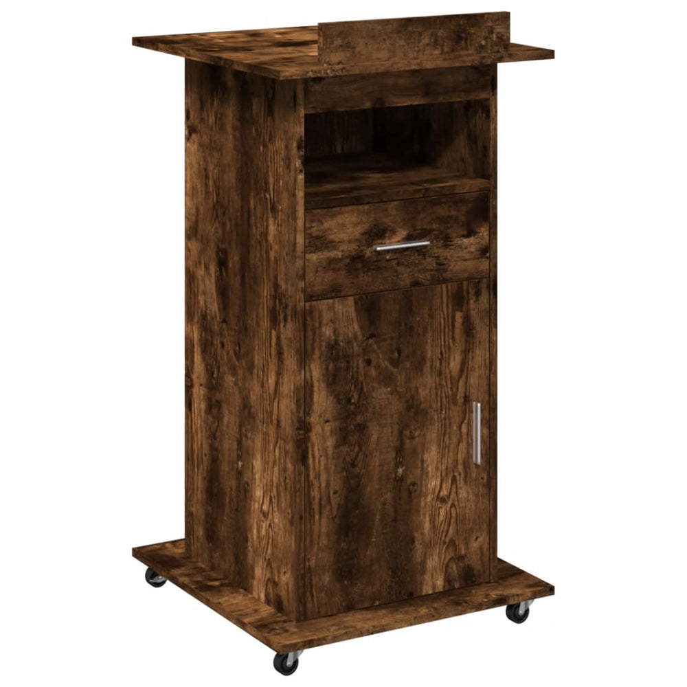 vidaXL Podium with Wheels & Drawer Smoked Oak 55x55x107 cm