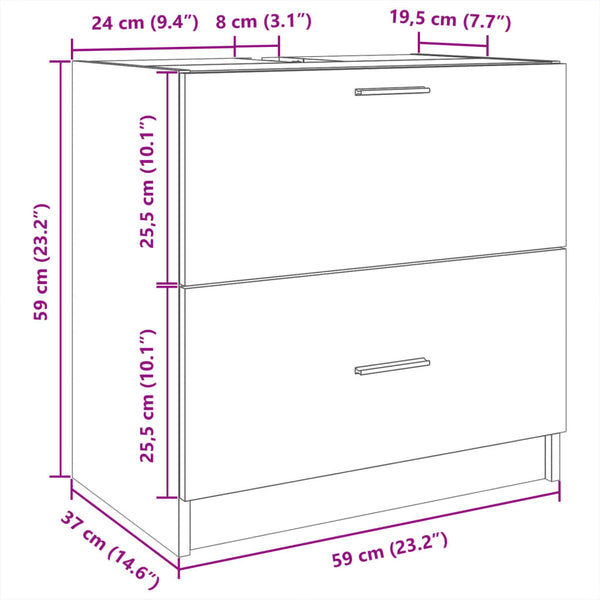 Waschbeckenunterschrank Grau Sonoma 59 cm