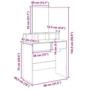 Schminktisch mit Spiegel Betongrau 80 cm