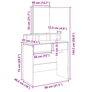 Schminktisch Grau Sonoma mit Spiegel 80 cm