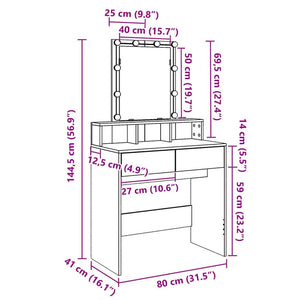 Schminktisch mit LED Sonoma-Eiche 80 cm