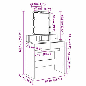 Schminktisch mit LED Betongrau 80cm