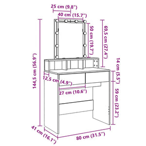 Schminktisch mit LED Grau Sonoma 80 cm