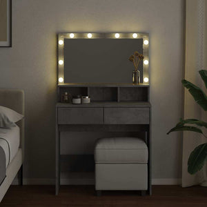 vidaXL Coiffeuse avec éclairage LED Gris béton 80x41x134,5 cm