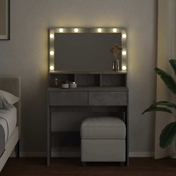 vidaXL Coiffeuse avec éclairage LED Gris béton 80x41x134,5 cm