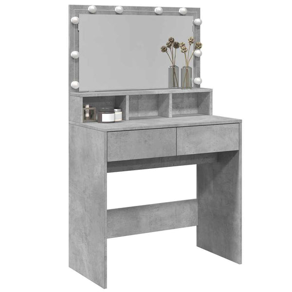vidaXL Coiffeuse avec éclairage LED Gris béton 80x41x134,5 cm