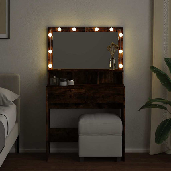 Schminktisch mit LED-Beleuchtung Räuchereiche