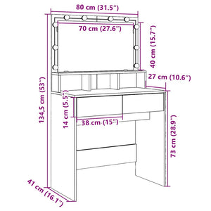 Schminktisch mit LED Grau Sonoma 80cm