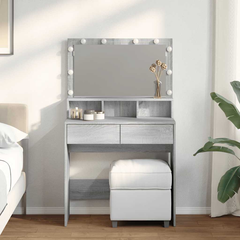 Schminktisch mit LED Grau Sonoma 80cm