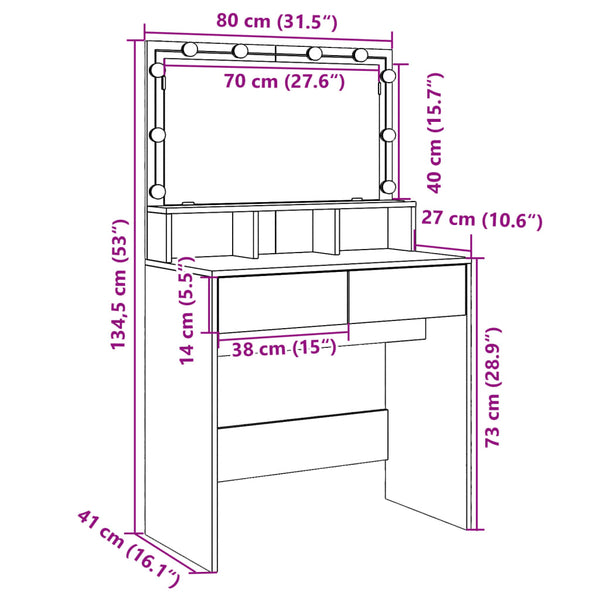 Schminktisch mit LED Braun Eiche 80cm