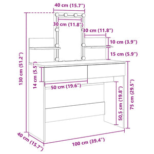 Schminktisch mit LED Beleuchtung, Weiß, 100 cm