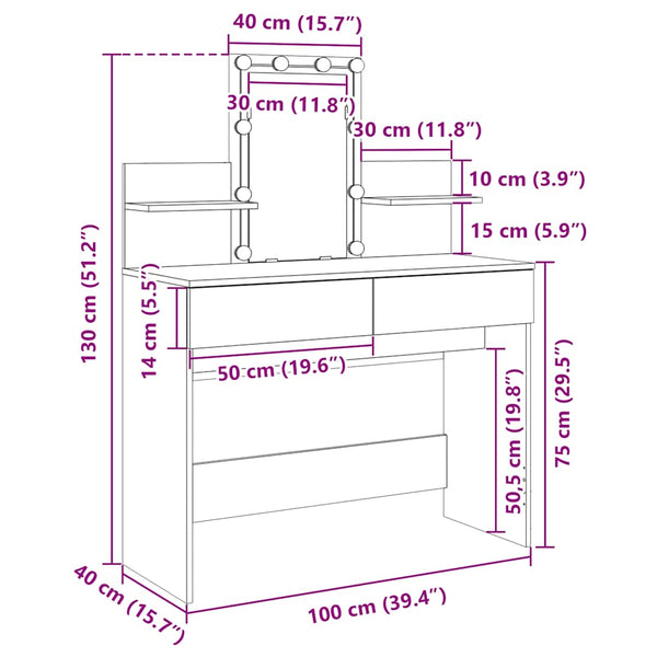 Schminktisch mit LED Beleuchtung, Weiß, 100 cm