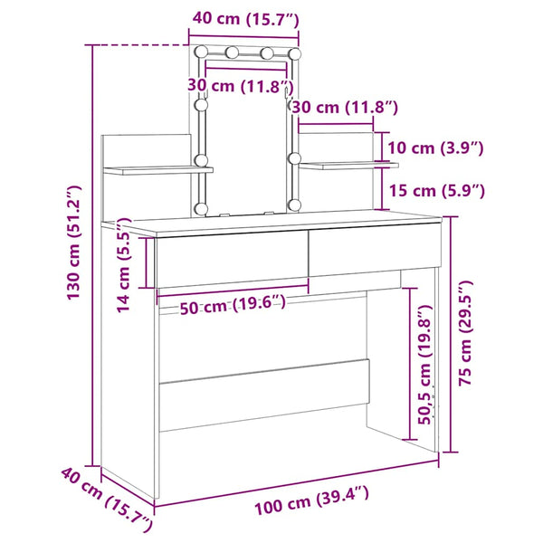 Schminktisch mit LED Schwarz 100x40x130 cm