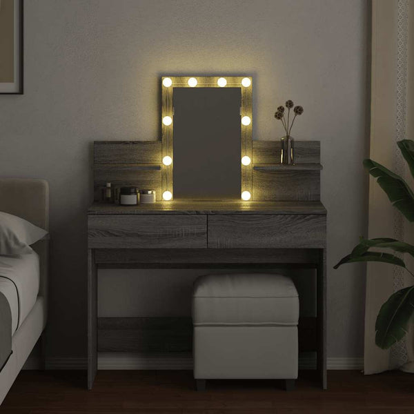 Schminktisch mit LED Grau Sonoma 100x40x130 cm