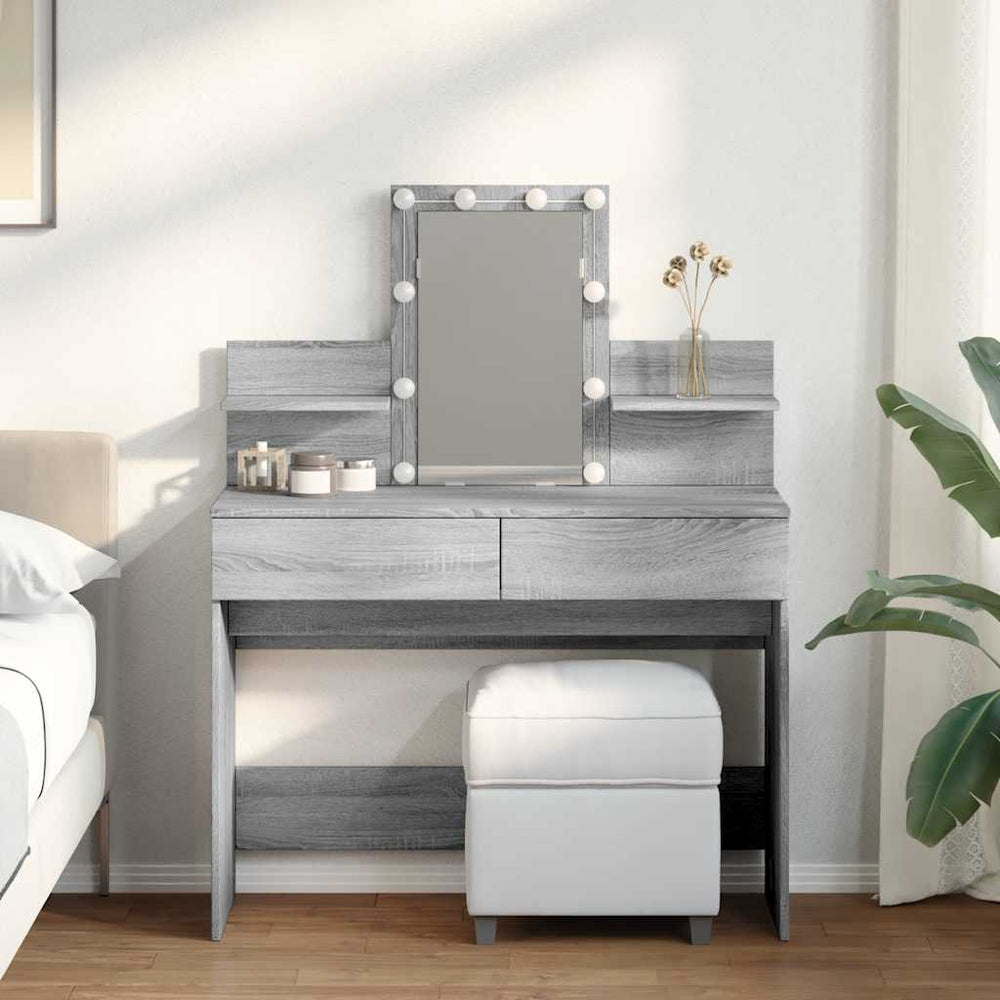 Schminktisch mit LED Grau Sonoma 100x40x130 cm