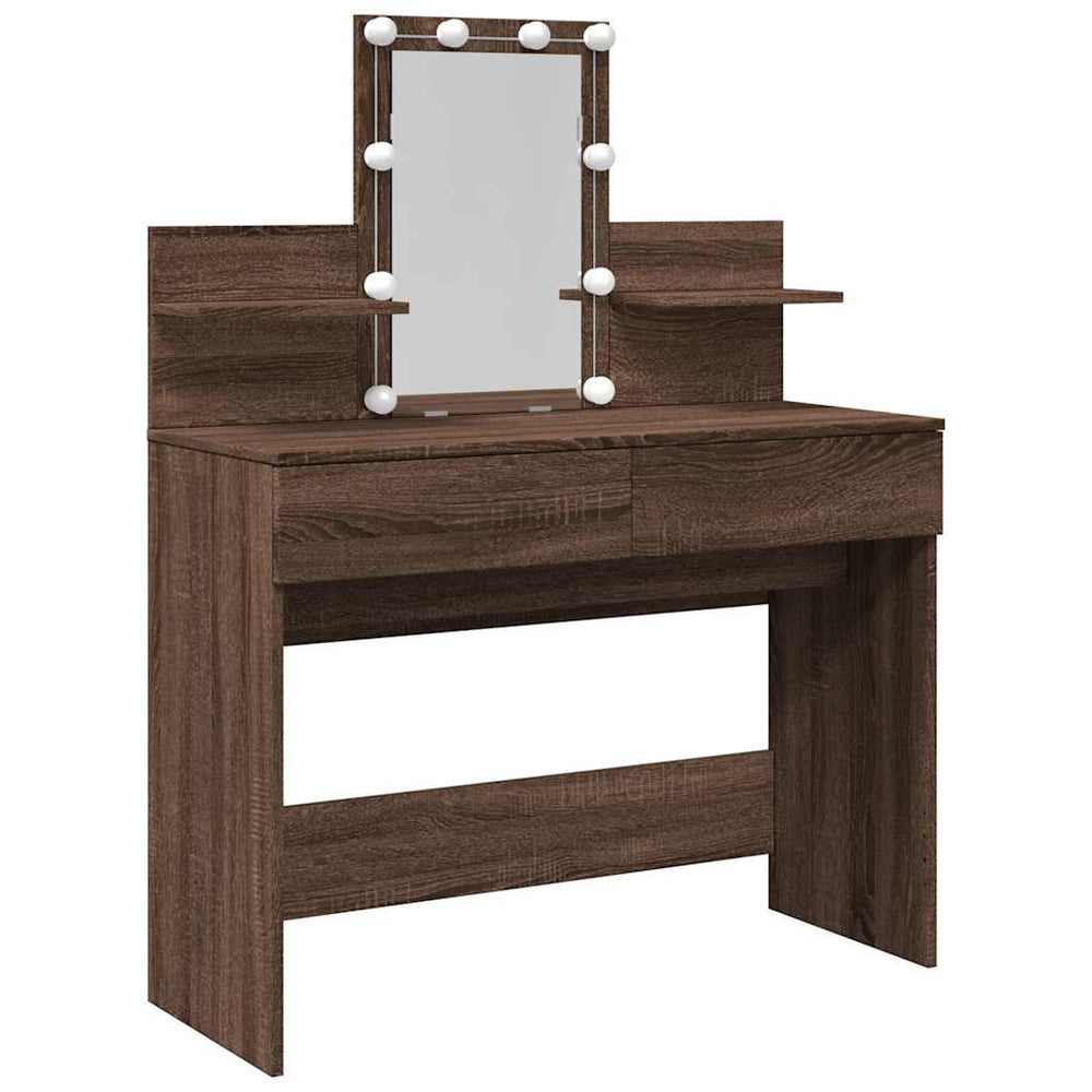 Schminktisch mit LED Braun Eiche 100x40x130 cm