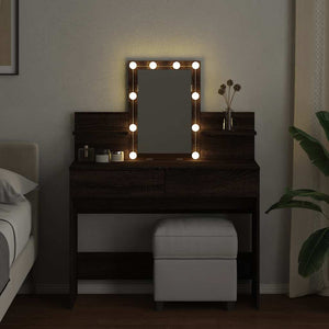 vidaXL Dressing Table with LED Brown Oak-Look 100x40x130 cm