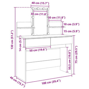 vidaXL Dressing Table with LED Brown Oak-Look 100x40x130 cm