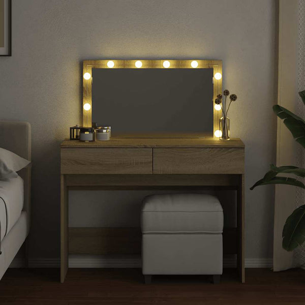 Schminktisch mit LED Sonoma Eiche 100x40x120 cm