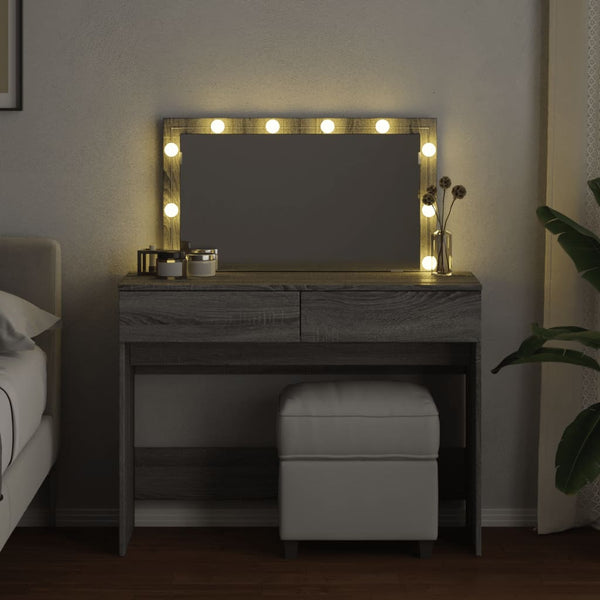 Schminktisch mit LED Grau Sonoma 100x40x120 cm
