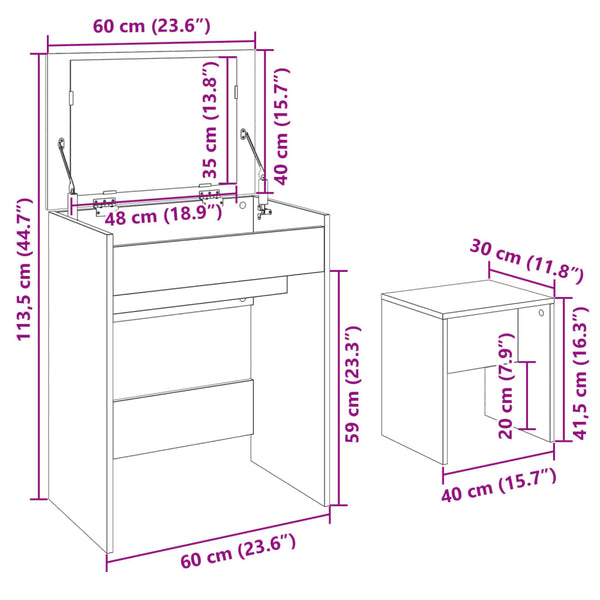 Schminktisch mit Hocker Schwarz 60x40 cm