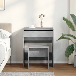 Betongrauer Schminktisch mit Hocker, 60 cm