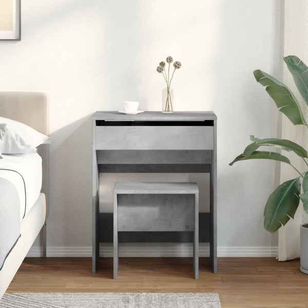Betongrauer Schminktisch mit Hocker, 60 cm
