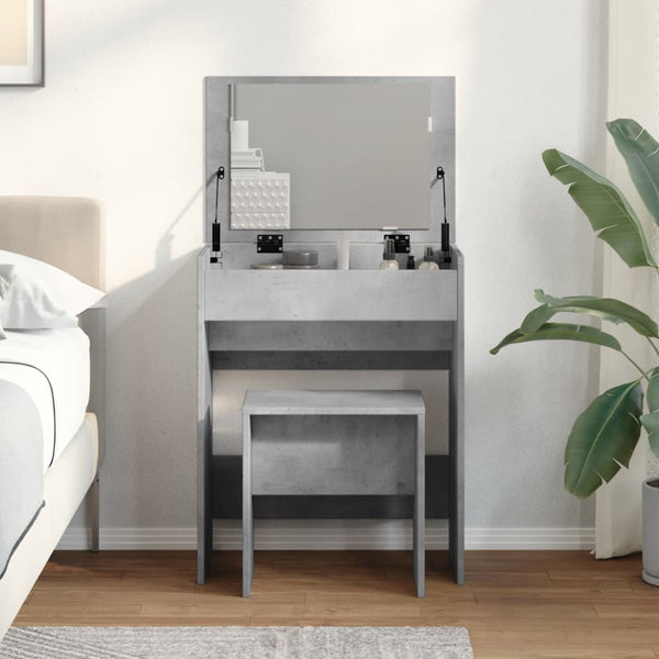 Betongrauer Schminktisch mit Hocker, 60 cm