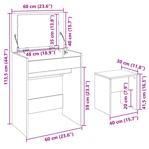 Schminktisch mit Hocker Räuchereiche 60 cm
