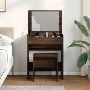 vidaXL Dressing Table with Stool Brown Oak-Look 60x40x113.5 cm
