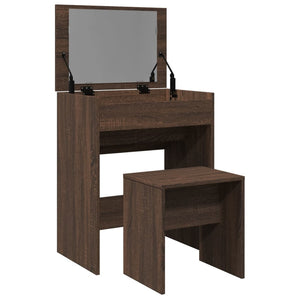 vidaXL Dressing Table with Stool Brown Oak-Look 60x40x113.5 cm