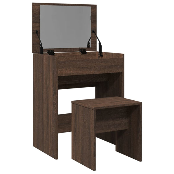 vidaXL Dressing Table with Stool Brown Oak-Look 60x40x113.5 cm